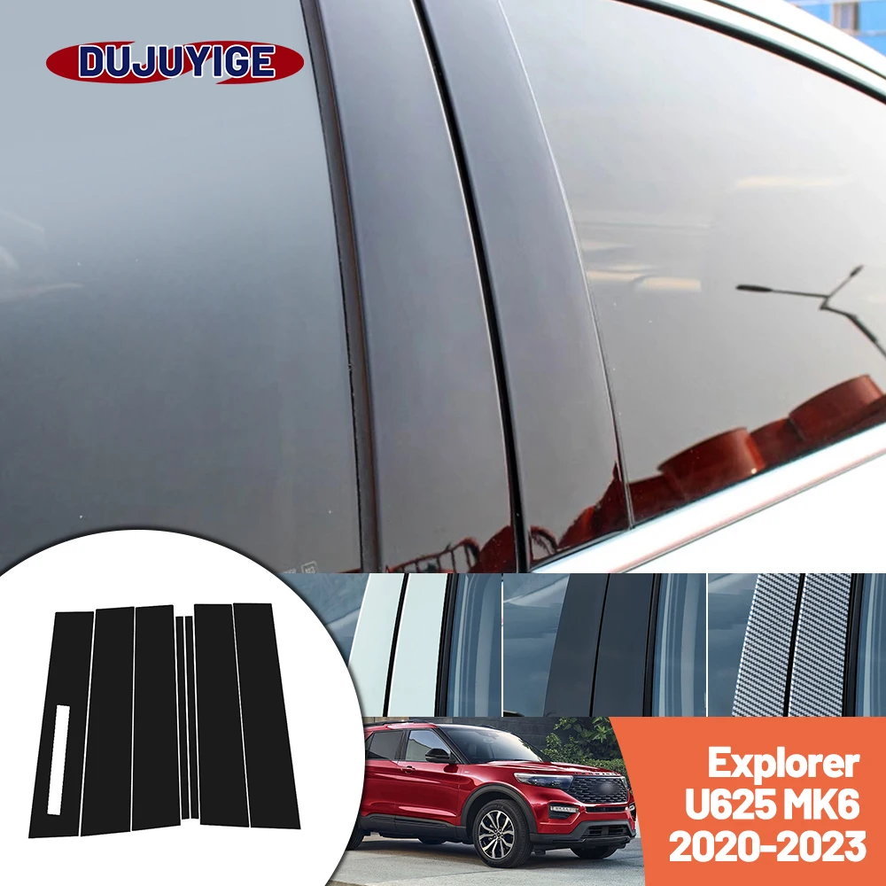 

Bright black carbon fiber door and window B C Pillar sticker suitable For Ford Explorer U625 MK6 2020-2023 2021 2022