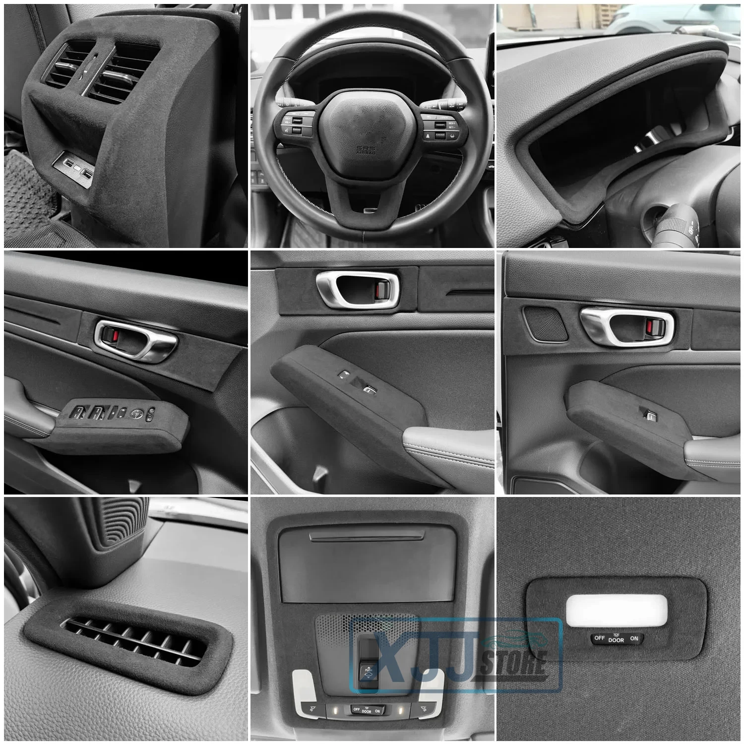 

Leather Suede Interiors Accessories Fit for Honda Civic 2022 2023 2024 Door Panel Switch Armrest Cup A/C Cover Pads Black