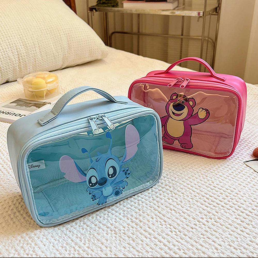 Disney Anime Cartoon Stitch Lotso PU borsa per il trucco borsa per la conservazione borsa per cosmetici trasparente di grande capacità portatile