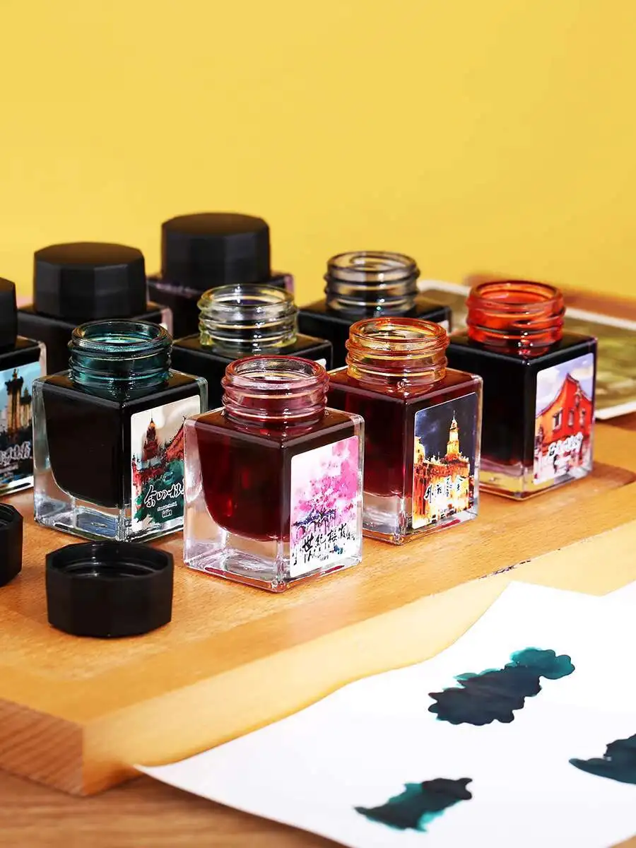 Mojiang 20ml Shanghai Landmark Gold Powder Color Ink Dip Pen Fountain Pen Brush Pen  Ink Suitable For Calligraphy, Journaling,