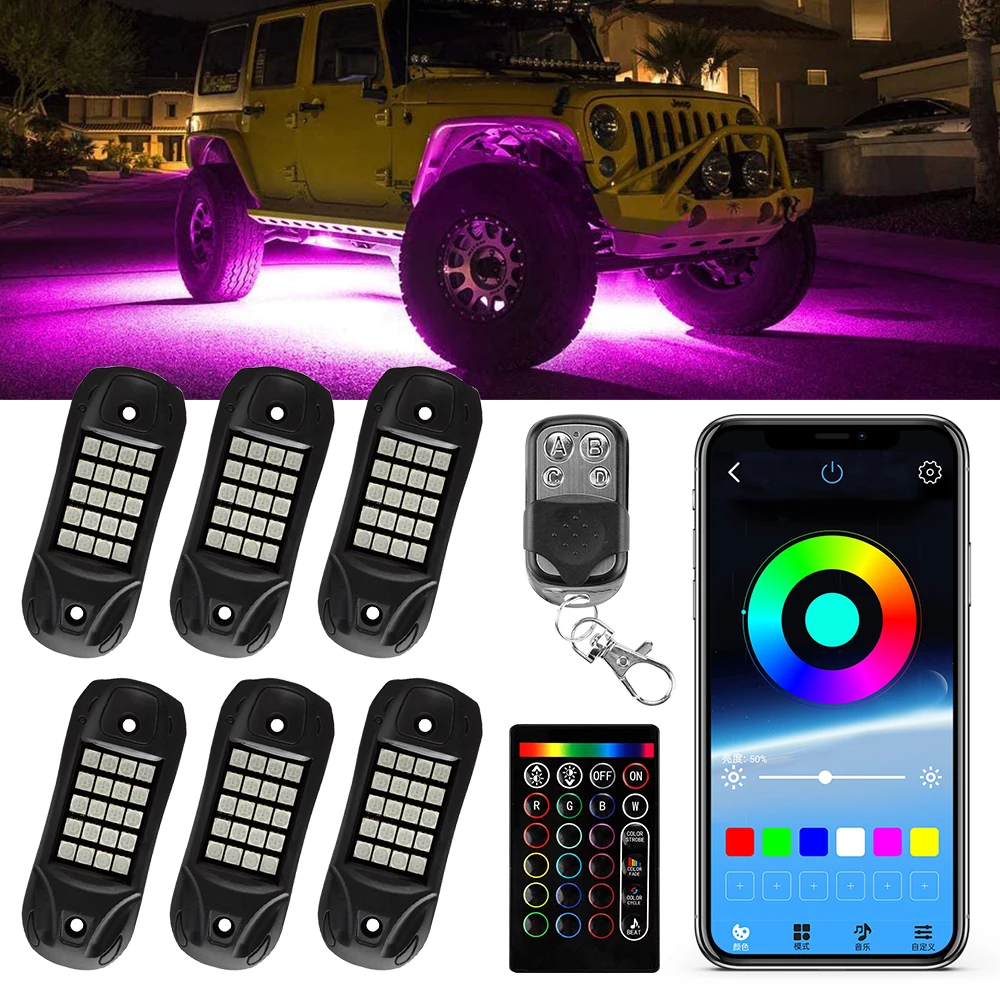 OKEEN 6p LED RGB Colorful Underglow Light Kit For Truck Jeep Truck UTV SUV ATV Car Decorative Atmosphere Underbody Rock Lamp 24V