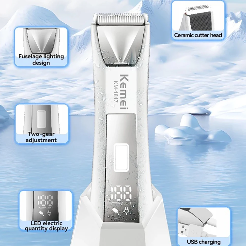 Kemei-Aparador elétrico de pêlos para homens e mulheres, remoção de pêlos corporais, aparador de esferas, IPX7 impermeável, groomer para pêlos pubianos