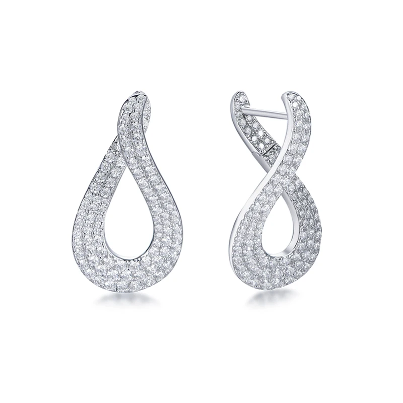 TKJ Authentic 925 Sterling Silver Stud Earrings Elegant Cubic Zirconia Ear Studs for Women Wedding Engagement Fine Jewelry Gift