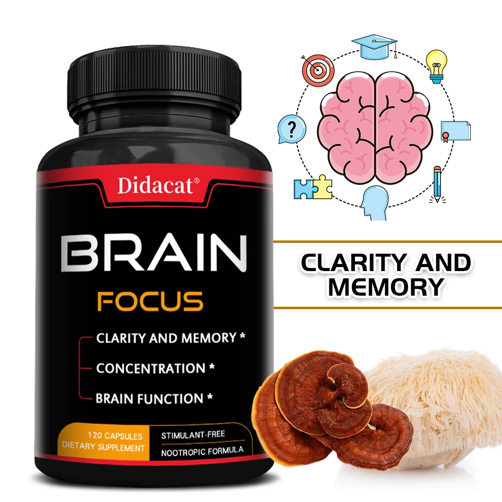 Brain Booster, Supports Focus, Clarity, Memory, Cognitive Function, Energy Levels, Relieves Fatigue, Mushroom Complex Supplement