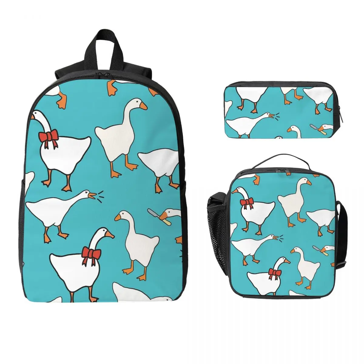 

Silly Goose Pattern Backpack Student Boys Girls BookBag School Bag Laptop Shoulder Bags 3ps Insulated Lunch Bag Pencil Case