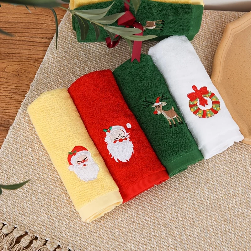 Random color 2pcs Christmas-themed bathroom towel with embroidered Christmas pattern absorbing water function
