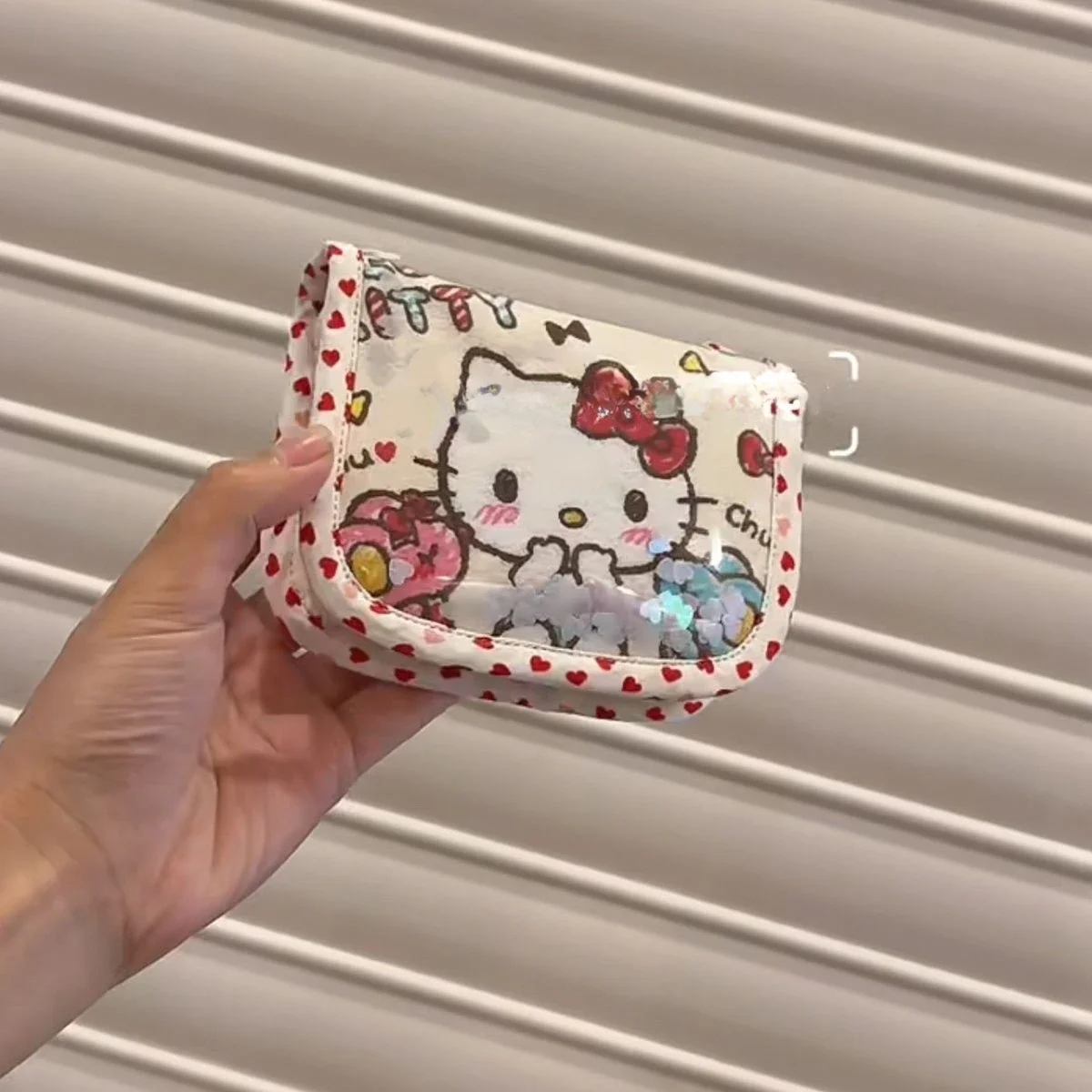 Hello Kitty-Mini billetera de 50 años para chica, bolsa de almacenamiento de accesorios versátil, tarjetero transparente de dibujos animados, monedero, regalos de navidad