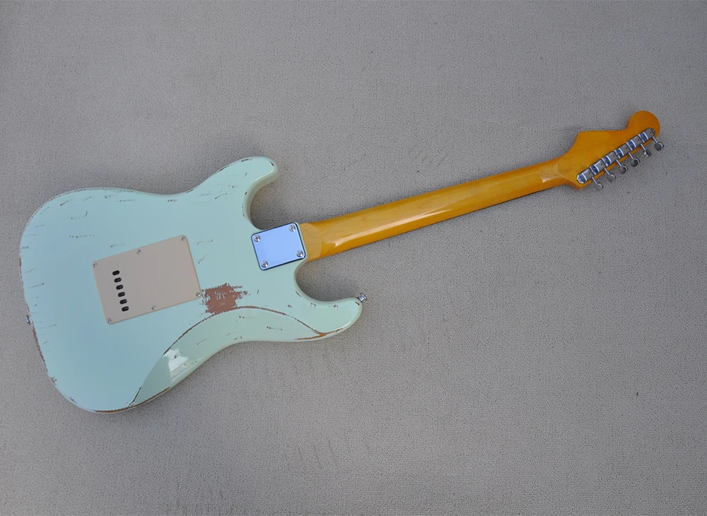 Relic 6 Strings Light Blue Electric Guitar with Rosewood Fretboard,SSS Pickups,Can be Customized