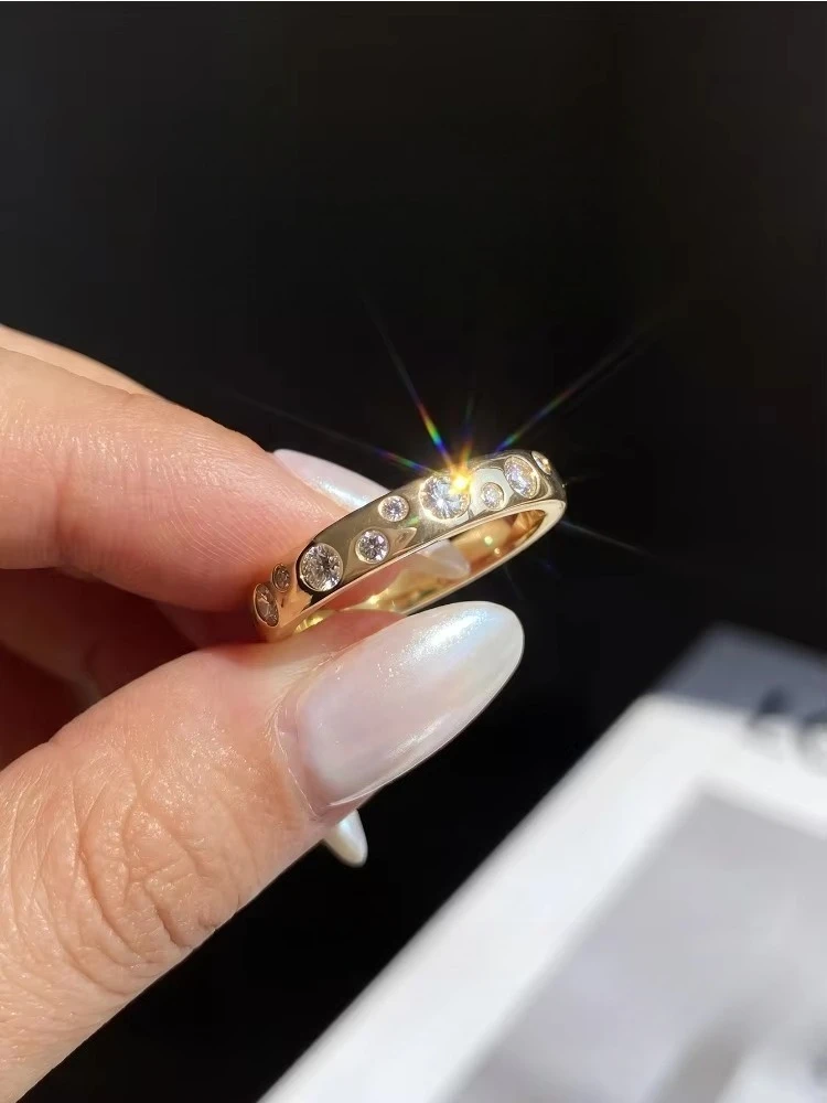 Echte runde Moissanit-Diamant-Eheringe für Damen, Verlobungsringe, Jubiläumsringe, personalisierter, eleganter Schmuck – Detail 3