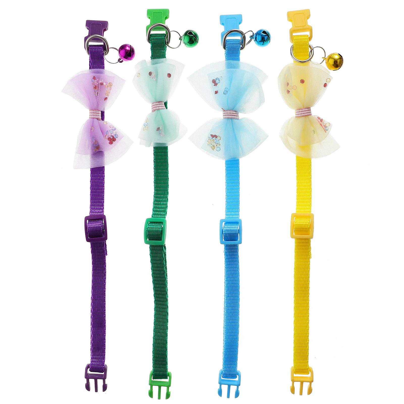 

4pcs Separated Cat Collars Adjustable Breakaway Indoor Kitten Collars with Bells Bow Ties Yellow Green Blue Purple for Daily