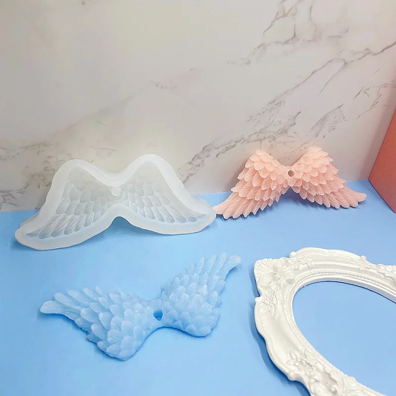 2pcs Creative Compact Angel Wings Shape Pendant Silicone Mold Car Hanging Casting Plaster Mold