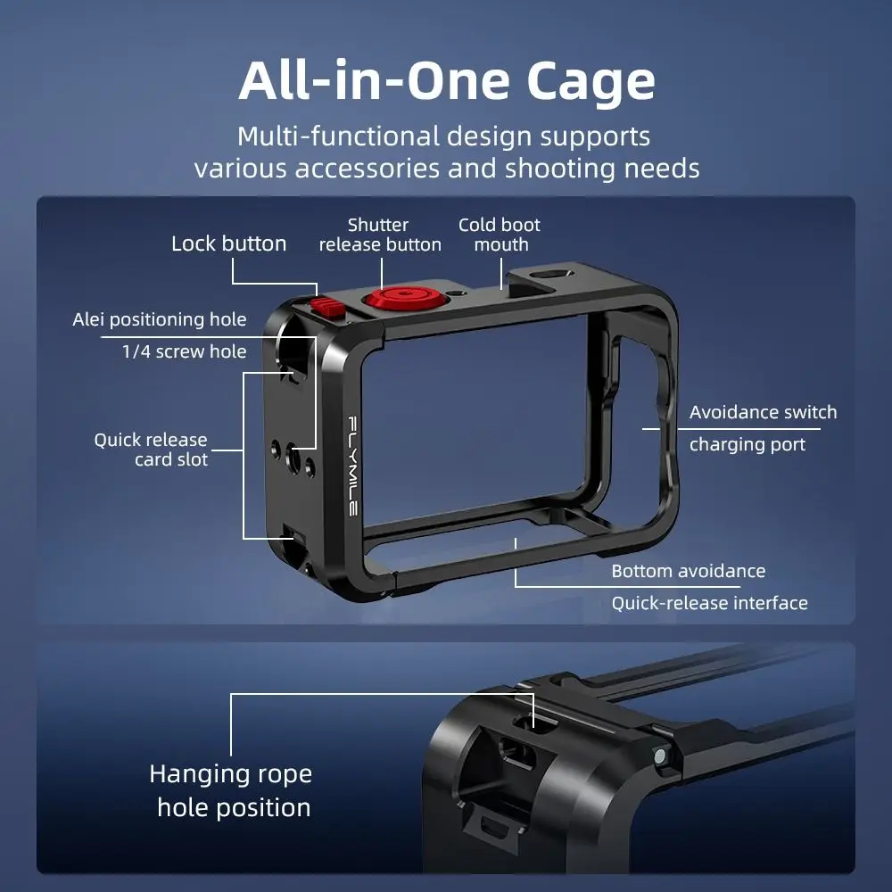 

Защитный корпус из алюминиевого сплава с крышкой для объектива, быстросъемный металлический каркас с холодным креплением для камеры DJI Osmo Action 6