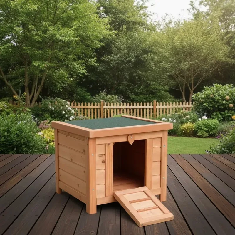 Solid Wood Outdoor Dog House with Sliding Door All Season Pet Kennel