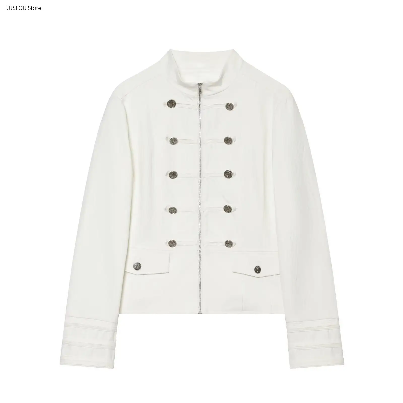 2026 New Women Elegant Slim Fit Stand Collar Button Decorated Blazer Chic Single Row Buttons Suit Jacket Fashion Office