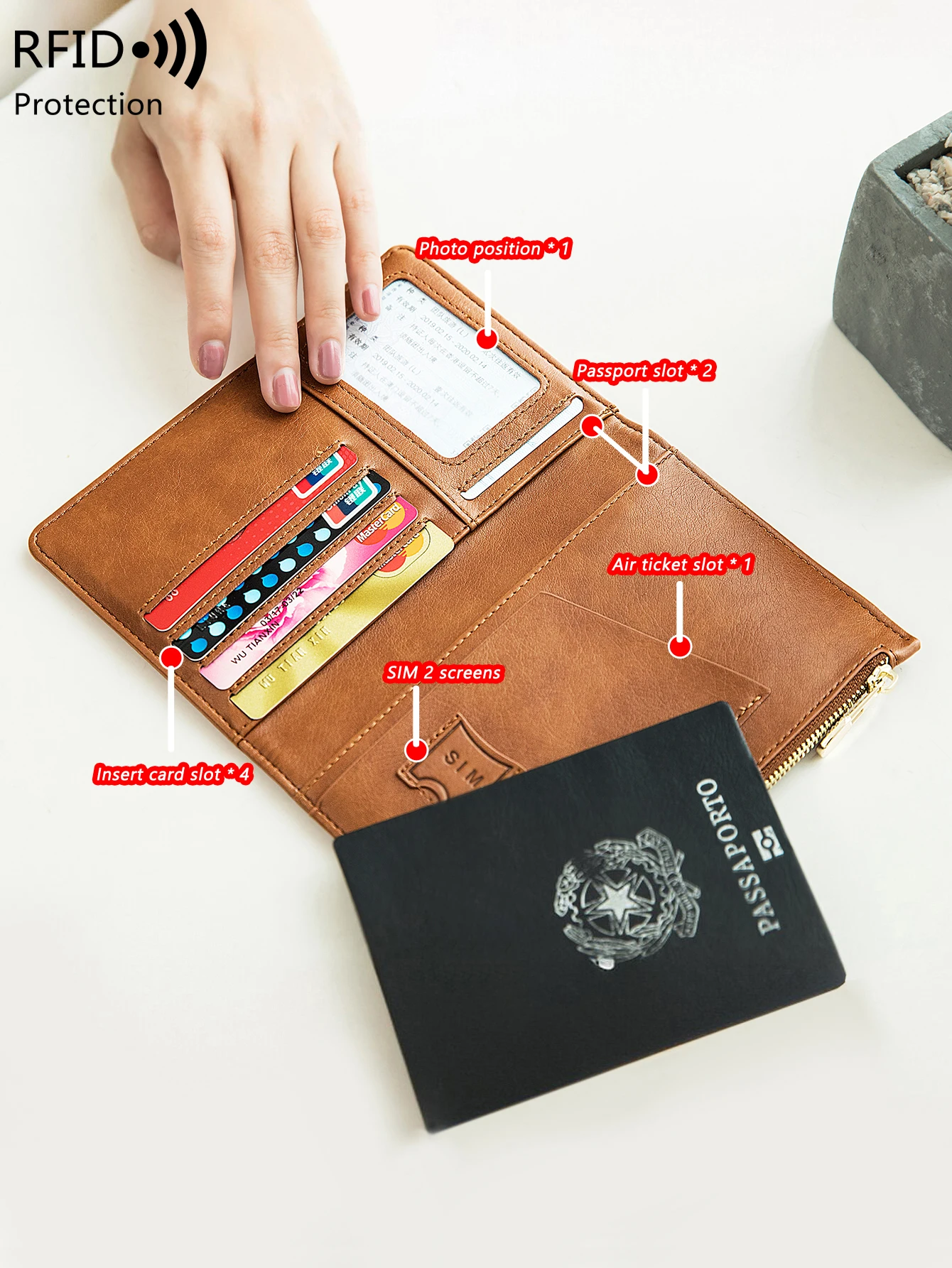 RFID anti-theft brush passport clip PU portable aircraft pattern passport protective cover multifunctional travel accessories