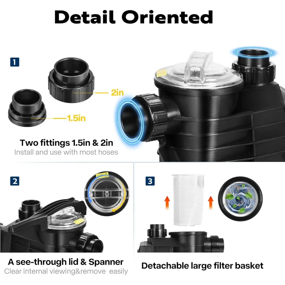 2.ปั๊มสระว่ายน้ำ5 HP ลงรองพื้นตัวเองความเร็วคู่2 "และ1.5" ทางเข้า/ทางออก230V ประหยัดพลังงานพร้อมตะกร้ากรอง