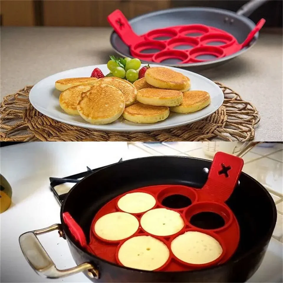 Tioheam Anneau rond pour cuiseur d'œufs, moule à œufs rond - Moule à crêpes réutilisable,Outil de cuisson de façonneur d'anneau de crêpe d'oeuf de Silicone, anneau d'omelette à Double oreille pour le