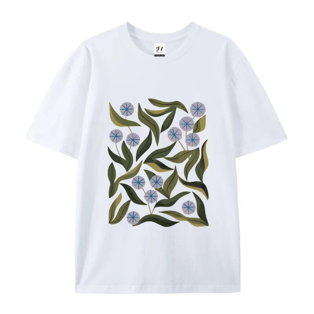 T-shirt à motif de feuilles florales, Design artistique naturel imprimé, décontracté, ample, manches courtes, Chic, confortable, à la mode, vêtements en tissu