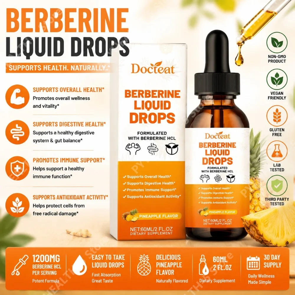 Gotas Líquidas de Berberina Docteat con Sabor a Piña, Café Verde, Canela de Ceilán y Cardo Mariano, 2 ml, 30 Porciones