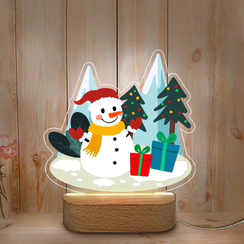 Kleurendruk Nachtlampje Gepersonaliseerde Usb Led Nachtlampje Houten Basis Nachtlampje Voor Thuis Baby Moederkamer Kerstdecoratie