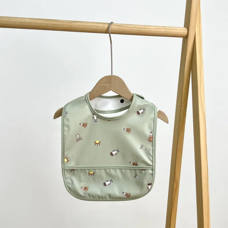 

New European Baby Bibs Waterproof PU Feeding Cartoon Print Infant Baby Burp Cloths Sleeveless Drool Pocket Vests for Toddler