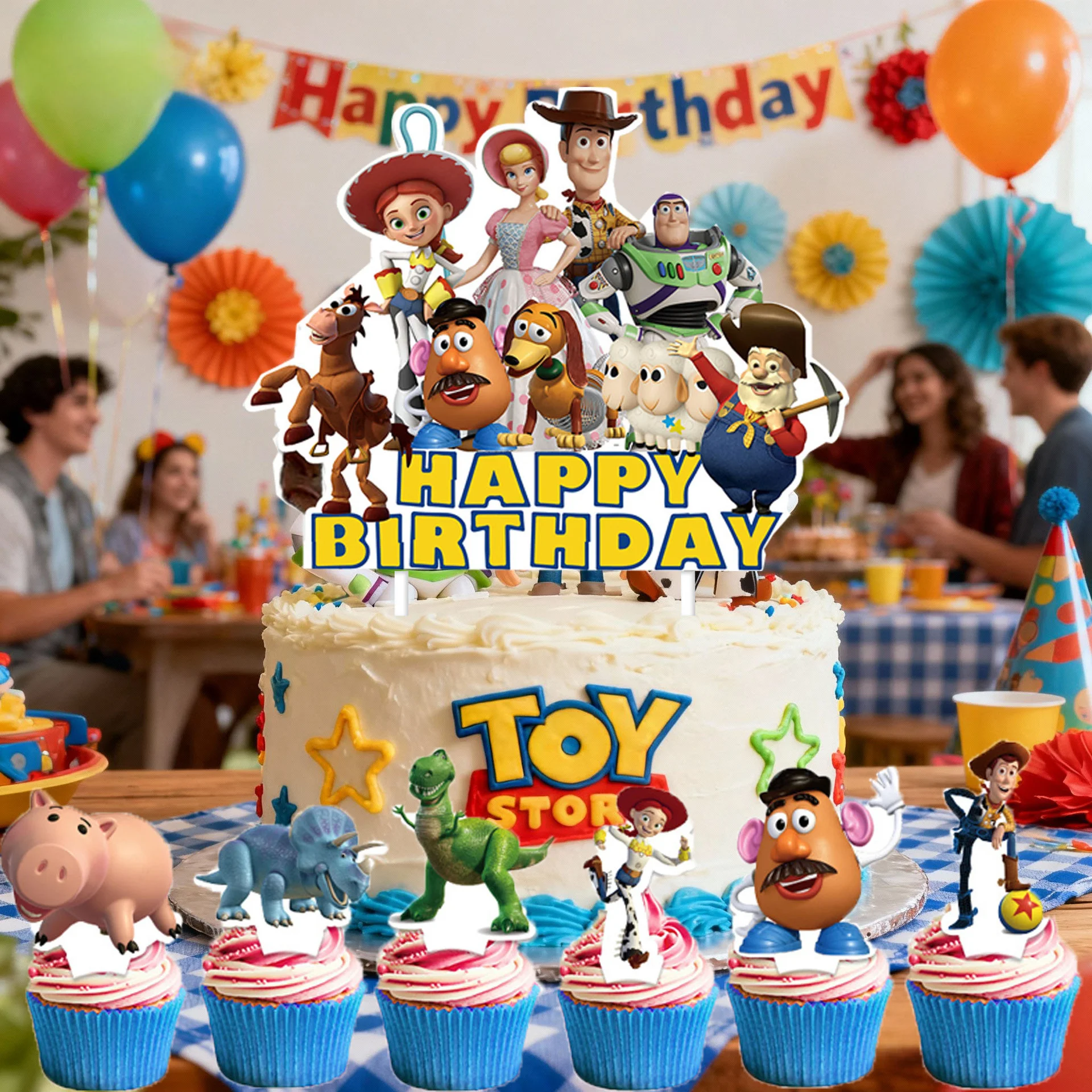 Artículos para Fiesta de Toy Story, Adornos para Pastel Azules, Decoración para Pastel de Feliz Cumpleaños, Regalos para Fiesta de Toy Story