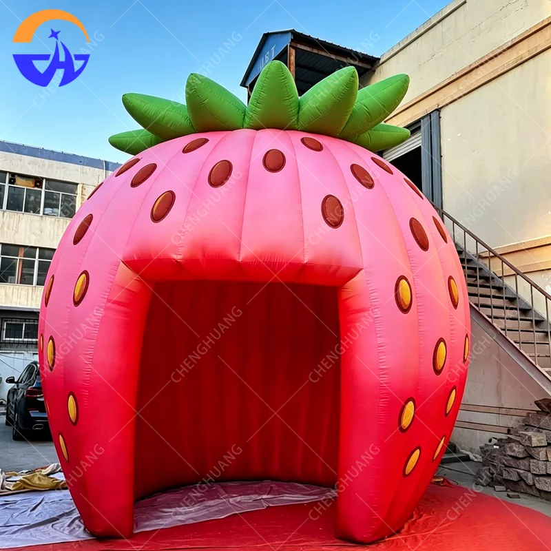 Customized size large inflatable strawberry photo booth, tent stall, Oxford cloth material with blower