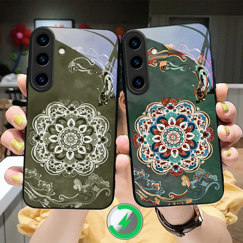 

Lotus Mandala Element suitable for Samsung Galaxy S26 20 FE S21 S22 23 Plus S24 Ultra 25 Edge S24Ultra black Glass Phone Case