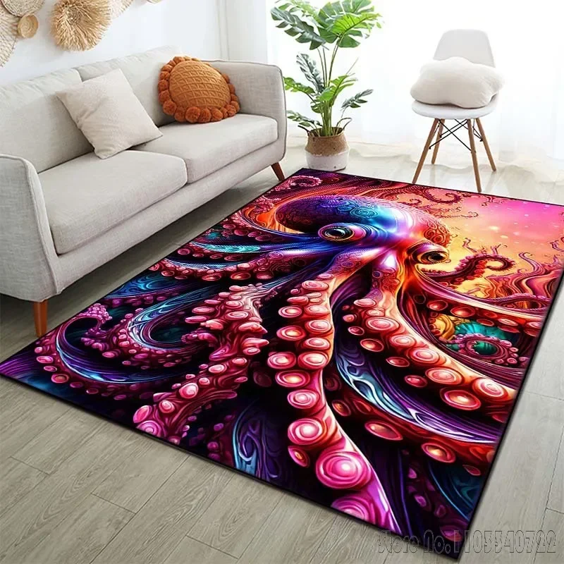 Teppiche mit Oktopus-Kunstmuster für Wohnzimmer, Schlafzimmer, Bodenmatte, Dekor, Badezimmer, rutschfeste Teppiche, Sofa-Matte, Heimdekoration, Teppich