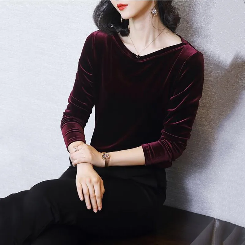 2024 Autunm women fashion elegant velour blouse,Winter velvet shirts black wine  Blusas Tops blusas mujer de moda 2024 blouse