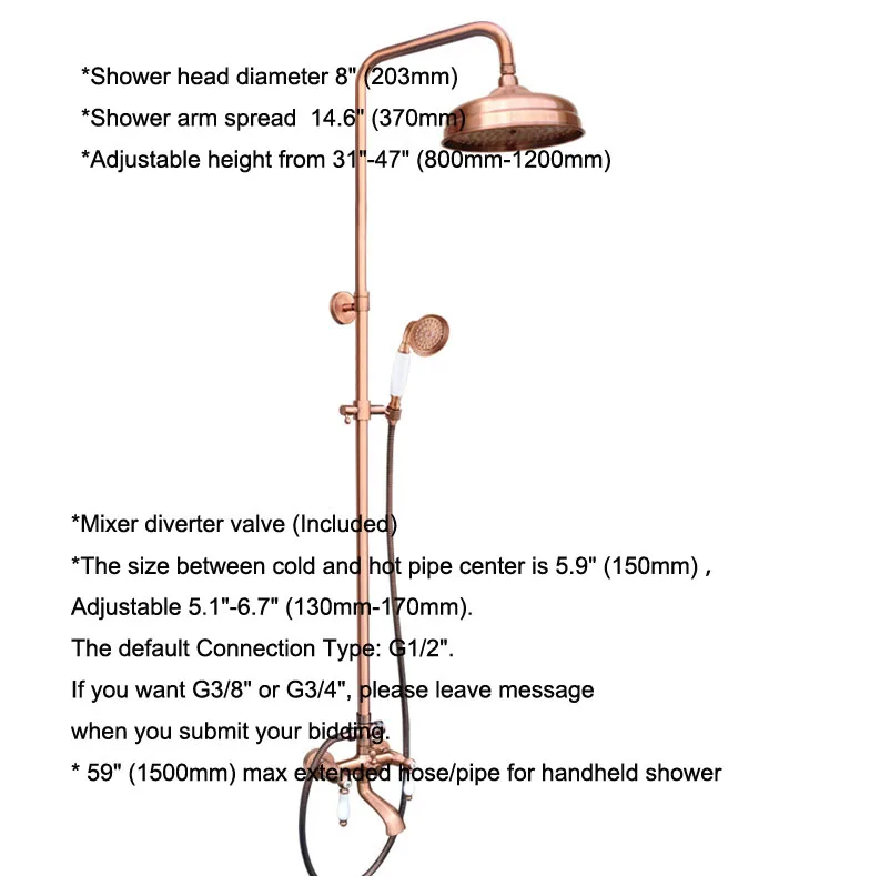 Bathroom Faucet Set Retro Red Copper Wall Mounted Rainfall/Handheld Shower Hot And Cold Water Tap Kit 2rg574