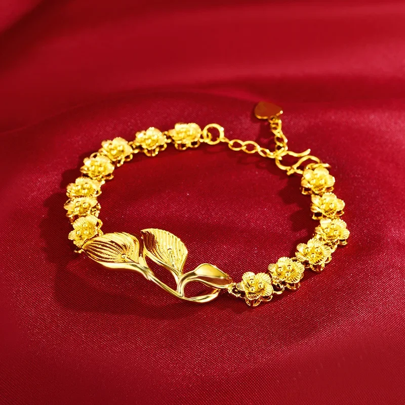 

Boutique AU999 Gold Bracelet for Women, Petal Lotus Real Gold Wrist Chain, 24K Pure Gold Jewelry, Fashionable Temperament