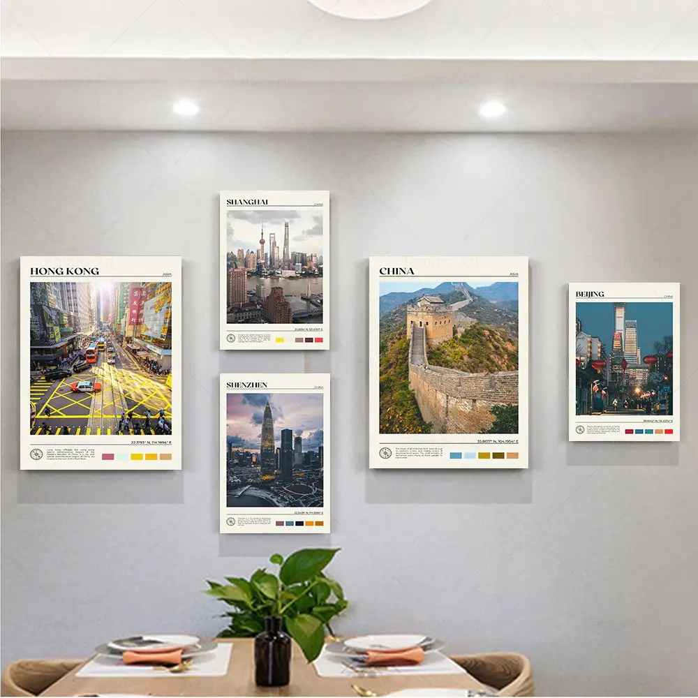 آسيا السفر قماش ملصق فيتنام الفلبين اليابان كوريا الجنوبية الهند الصين سنغافورة سيتي سكيب يطبع غرفة المعيشة جدار ديكور