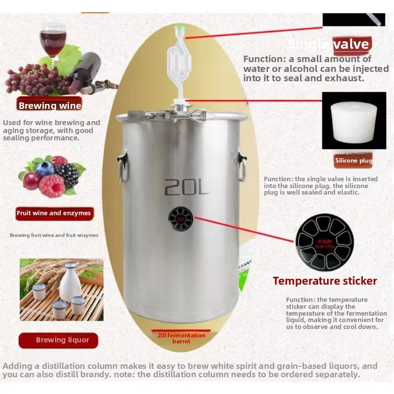 20L with spout 304 stainless steel wine fermentation barrel