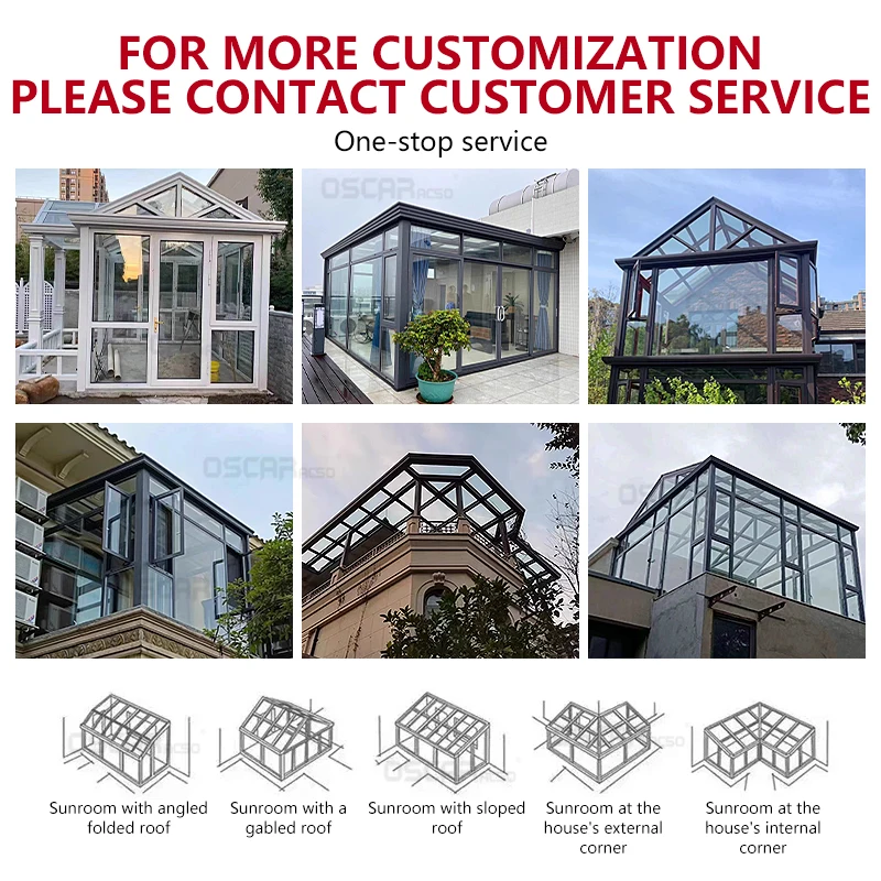 تصميم حديث لفيلا Sunroom الجاهزة مع إطار من سبائك الألومنيوم وصب سقف مثلث في الهواء الطلق من الألومنيوم الزجاجي لمتعدد