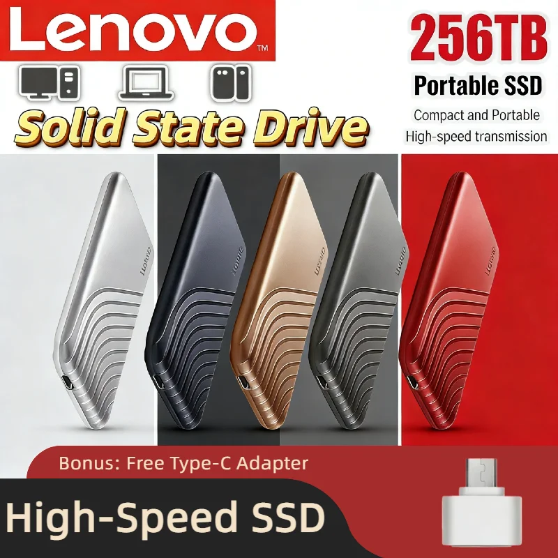 

Оригинальный внешний SSD-накопитель Lenovo 16 ТБ, 8 ТБ, 4 ТБ, 2 ТБ, портативный жесткий диск USB 3.1 Type-C, высокоскоростное безопасное хранилище данных для ноутбуков, Mac, ПК, домашнего использования