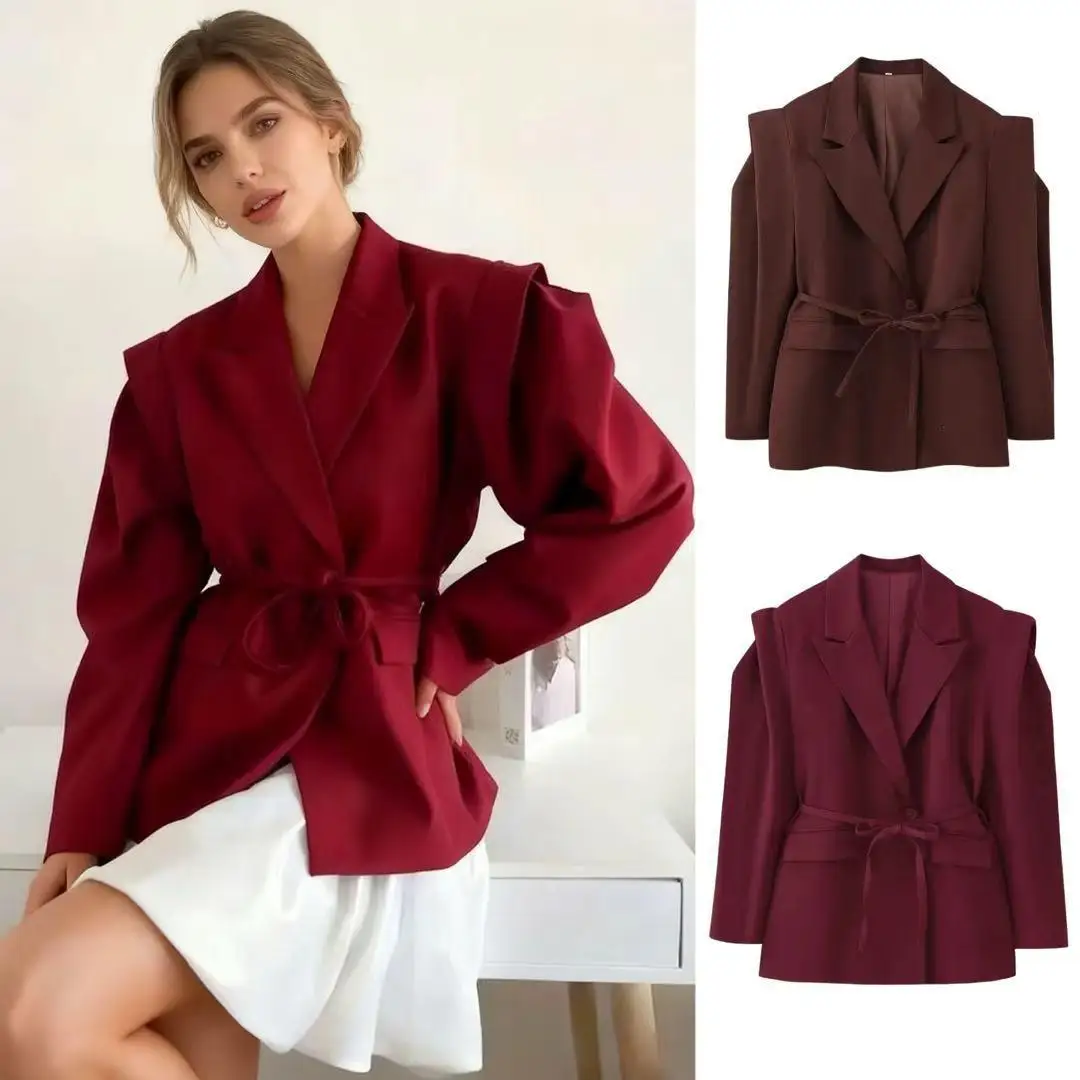 

Универсальный женский костюм Jaet с поясом и широкими плечами, трансграничное длинное хлопковое пальто Sve на весну