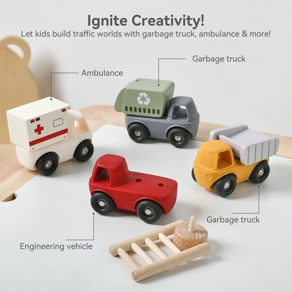 Baby Silicone Teether Toys Engineering Car Montessori Toys Ambulance Tipper Truck Newborn Baby Car Things Teether Toy Car Gifts