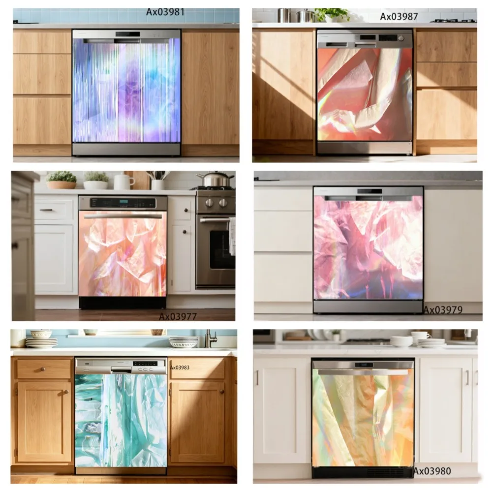 Iridescent Crinkled Holographic Plastic Texture Full Door Wrap Sticker for Dishwasher Washing Machine Cabinet Wardrobe Decor