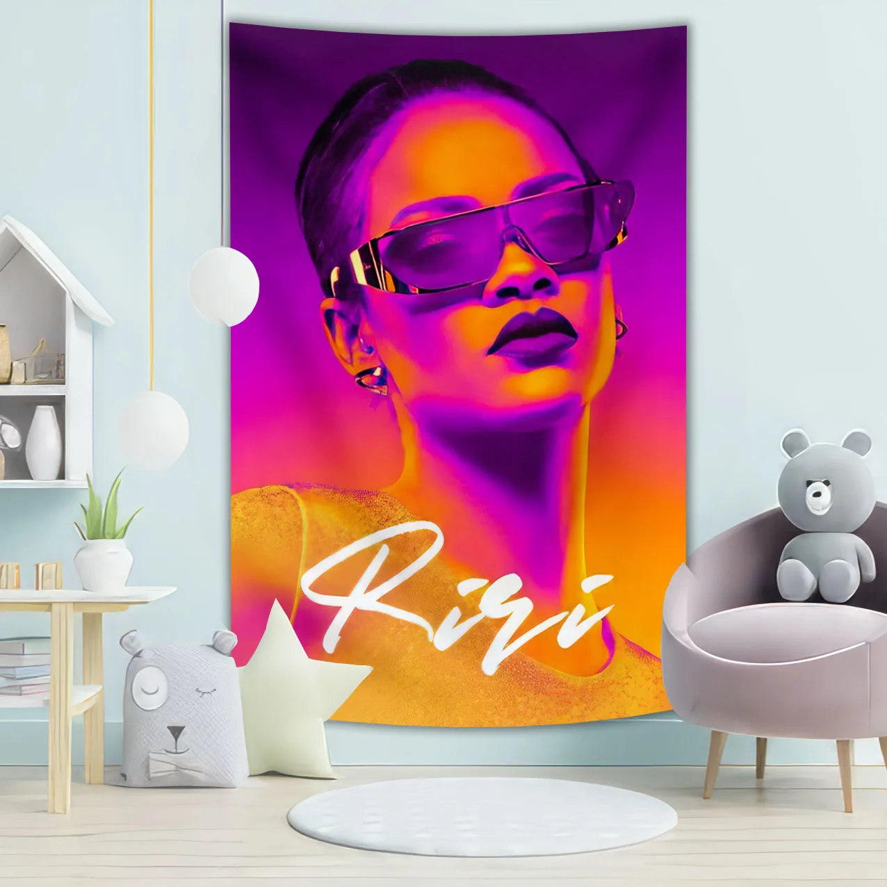 

Famous Female Singer Background Decorative Rihannas Tapestry Home Bedroom Wall Blanket Background Cloth