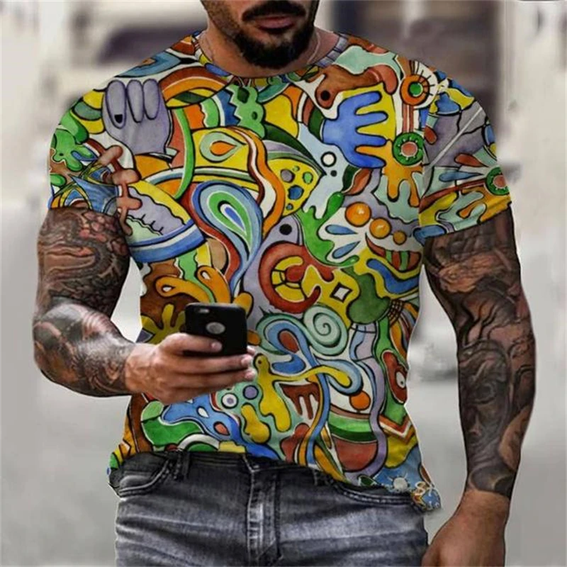 Abstract Street Graffiti Art T-shirt Men's Clothing Short Sleeve O-neck T Shirts 3D Printed Graphics Streetwear Animal Lion Tees