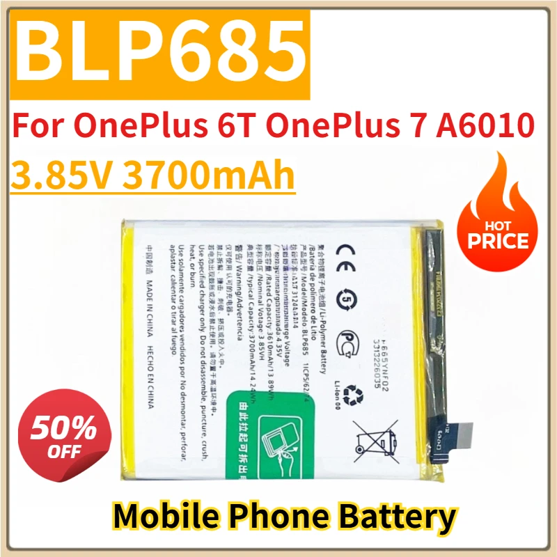 New Replacement Mobile Phone Battery 3.85V 3700mAh BLP685 for OnePlus 6T OnePlus 7 A6010