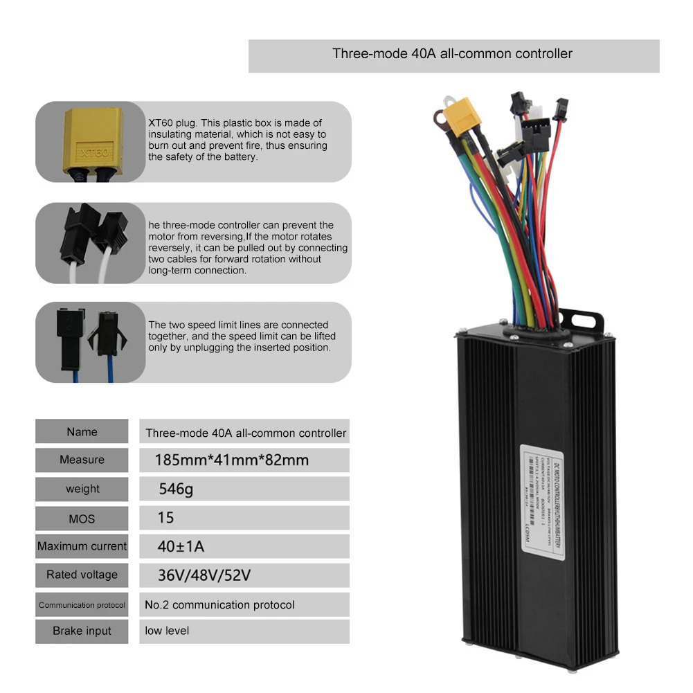 1pc Brushless Controller 36V-52V E-bike Brushless Controller 1500W/2000W Intelligent 3-mode Sine Wave Brushless Motor Controller