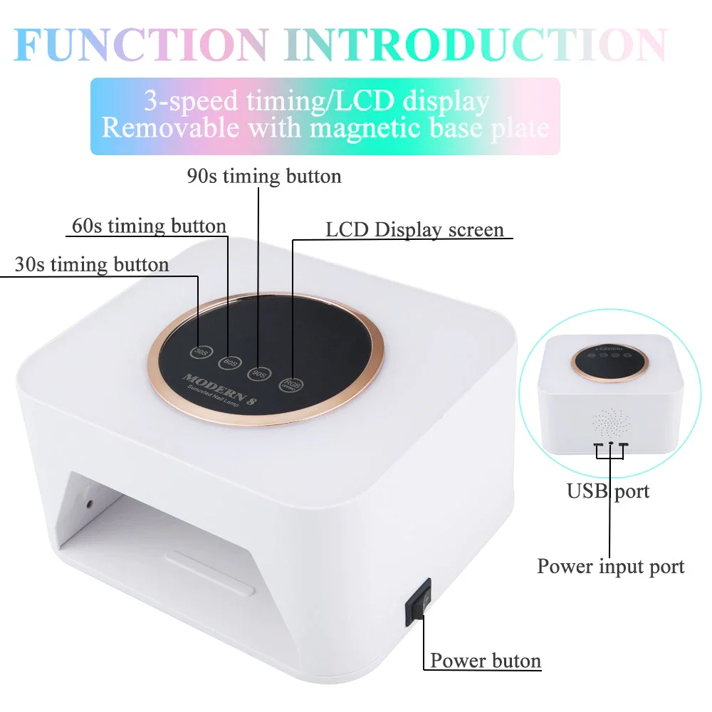 8 SUN UV LED Nail Lamp 36 LEDs Modern Professional Nail Dryer Rechargeable with 3 Timer Settings for Home And Salon Use