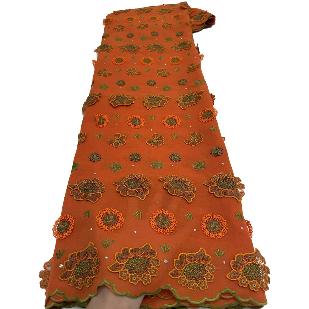 Nigerian Swiss Voile Lace Fabric With 3D Flower Applique And Stones 2026 High Quality African Guipure Lace For Wedding Dress view 4