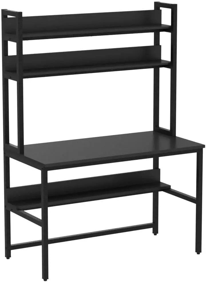 Aquzee Modern Computer Desk with Hutch and Shelves, Space-Saving Study Desk Bookshelf Combo, Black