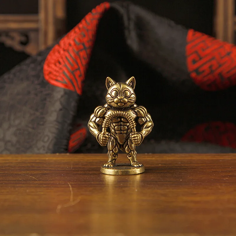 1/2Pcs brass retro muscle cat ornament cartoon style cat fitness cat desktop decoration