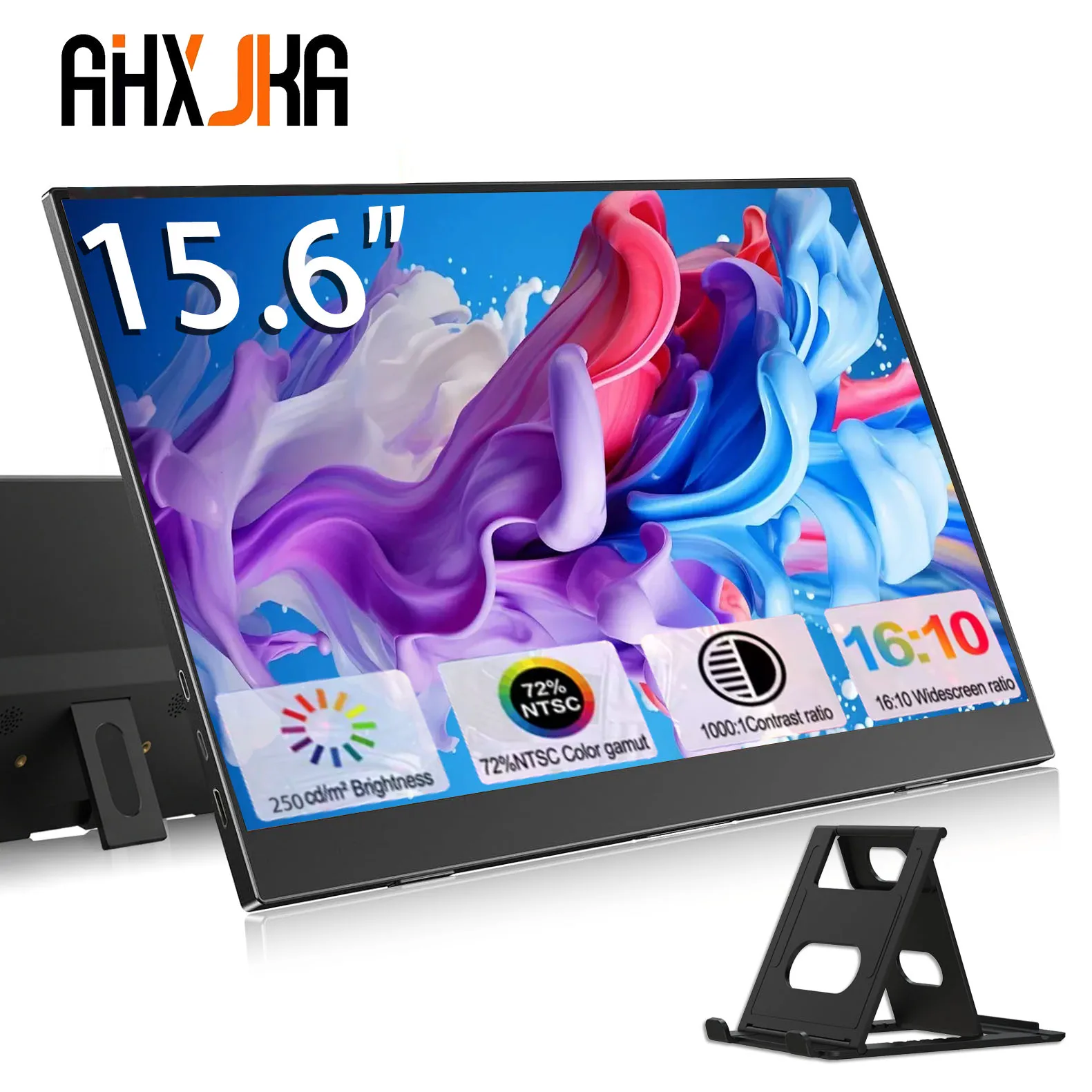 Monitor Portátil AHXJKA de 15.6 Pulgadas, 60HZ, IPS, 250Cd/m², USB-C, HDMI, para Laptop, Xbox, PS4/5, Switch, TV, Celular, PC, Extensión Móvil