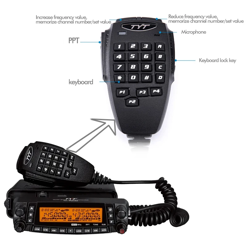 Walkie-talkie de alta potencia para coche, receptor móvil de banda cuádruple, TYT TH-9800 PLUS, 50 W, preferido para viajes de a