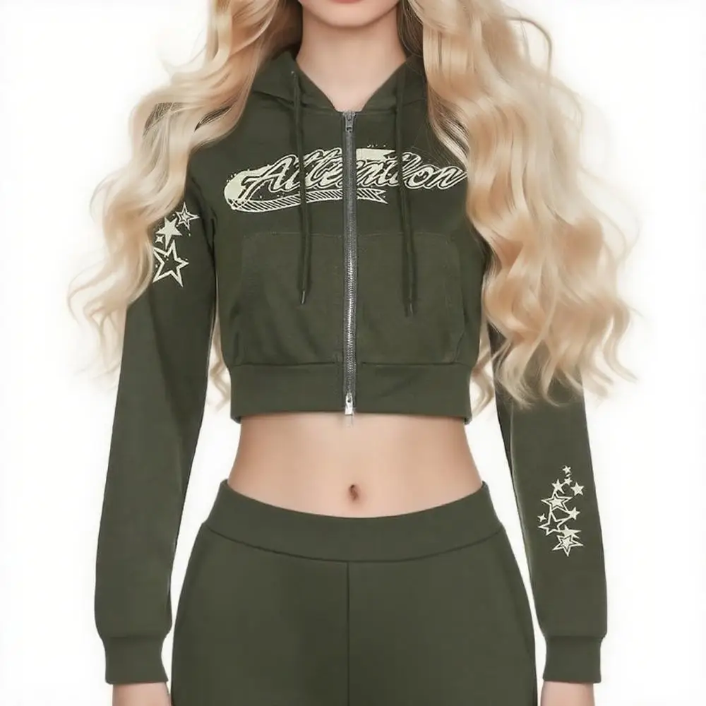 

2025 Fashion hoodie cardigan Loose hooded new letter-printed casual short jacket women's top